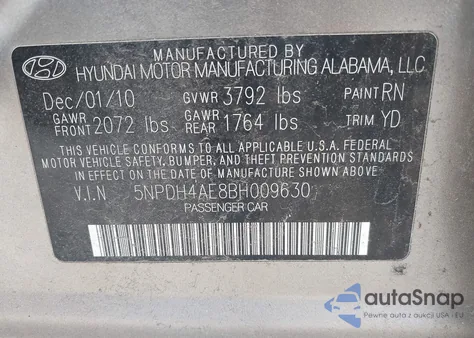 2011 Hyundai Elantra Limited from USA, damaged, VIN 5NPDH4AE8BH009630
